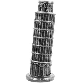 Baluue Leaning Tower of Pisa Ornament, 7.87 Inch Silver Zinc Alloy Model, Ideal for Home and Office Decor, Collectors' Item, Architectural Decoration