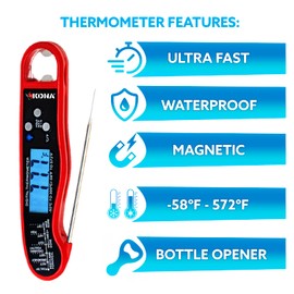 Kona Instant Read Meat Thermometer for Grilling - Instant On/Off