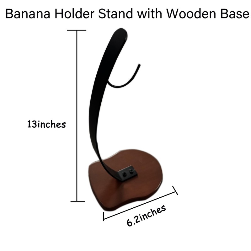 Modern Banana Stand with Wooden Base, 33 cm Height, Metal