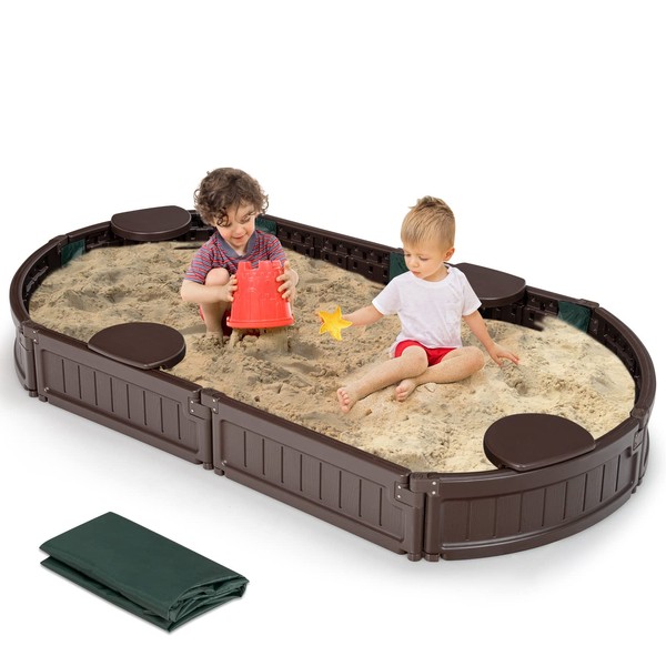 HONEY JOY Sandbox with Cover, 6FT Oval Sand Pit for