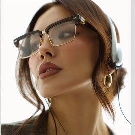 GUVIVI Cat Eye Blue Light Blocking Glasses for Women Men - Designer Square Frames Gold Computer Glasses Anti Glare & UV