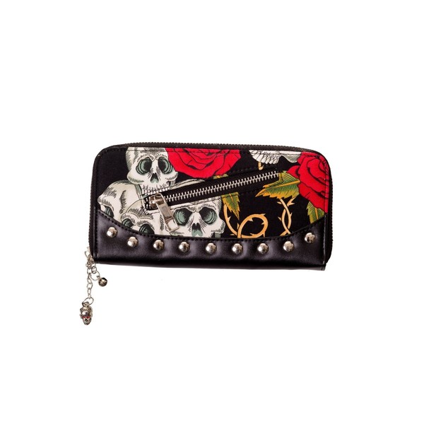 Banned Skulls And Roses Wallet - Black/One Size