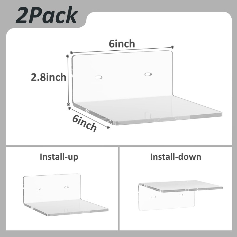 Sezanrpt 6 Inches Acrylic Small Wall Shelves, Clear Floating Shelf