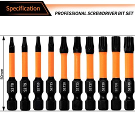 Hilpaty Torx Bit Set 10Pcs Length 50mm Impact Driver Bits T8 T9 T10 T15 T20 T25 T27 T30 T35 T40 Magnetic Star Screwdriver Bits, 1/4" Hex Shank