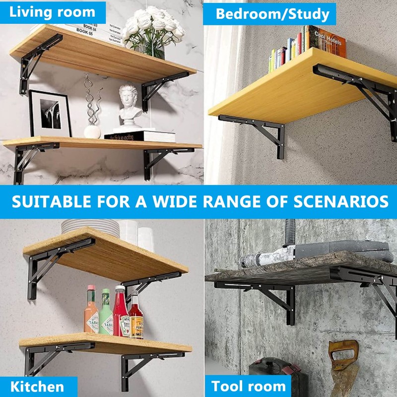 2 Pack 12 Inch Folding Shelf Brackets, OBYFGILY Heavy Duty