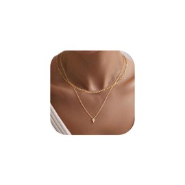 Turandoss Gold Layered Cross Necklace for Women Trendy - Dainty 14K Gold Plated Diamond Cross Pendant Necklace Layered Paperclip Chain Choker Necklaces for Women Faith Jewelry First Communion Gifts