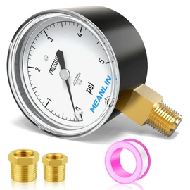 MEANLIN MEASURE 0-5psi Diaphragm Type Capsule Low Pressure Gauge 1/4" NPT 2-1/4" FACE DIAL Adjustable Water Column Gauge, with 1/4" x 1/2" NPT and 1/4" x 3/8" NPT Hex Bushing, Lower Mount