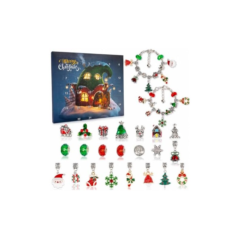 Christmas Advent Calendar Bracelets 2026, DIY Charm Kit for Girls