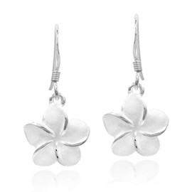 AeraVida Tropical Satin Shine Hawaiian Plumeria Flower .925 Sterling Silver Dangle Earrings | Floral Earrings for Women | Dangle Silver Earrings for Beach Wear Accessories