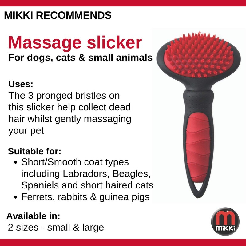 Mikki Dog, Puppy, Cat Grooming Massage Slicker Brush - Gentle,