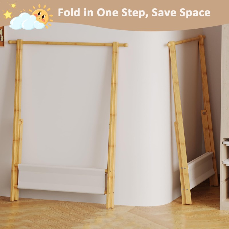 Aetherika Kids Clothing Rack with 2 Fabric Shelves, Foldable Child