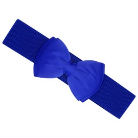 Ro Rox Vera Sash Belt for Women - 1950s Vintage Style Satin Bow Belt - Wide Elasticated Belt for Women - Waistband with Snap Button Closure - Classic Wide Belt for Dress, Coat & Shirt, Blue, M