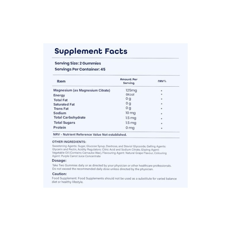 Magnesium Gummies, 90 Vegan Gummies, Magnesium Citrate, Natural Grape Flavour,