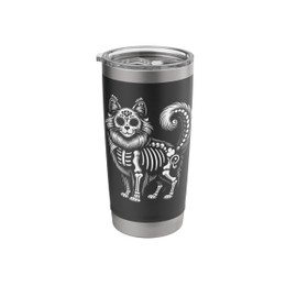 Spooky Day of the Dead Cat, Domestic Longhair Cat Lover Stainless Steel Insulated Tumbler