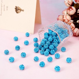Beadthoven 100pcs 10mm Rhinestone Beads Sky Blue Crystal Pave Clay Disco Ball Beads Round Polymer Clay Rhinestone Beads Diamond Clay Beads for Necklace Bracelet Jewelry Making
