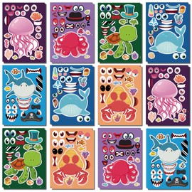 24 Sheets Ocean Stickers Make a Face Stickers for Kids DIY Jellyfish Octopus Shark Sticker Sheets for Girls Children Ocean Birthday Party Favors Exchange Gifts