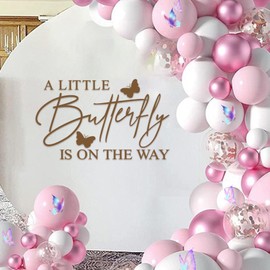 SANDOO A Little Butterfly Is On The Way Baby Shower Party Decal Sign Peel and Stick- Butterfly Baby Shower Decorations,It Is A Girl Gender Reveal Decor Decal Stickers for Baby Girl