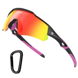 suoso Polarized Running Sunglasses for Women: Mens Sunglasses for Fishing, Youth Baseball Wrap Around Cycling Glasses UV 400 Purple and Carabiner