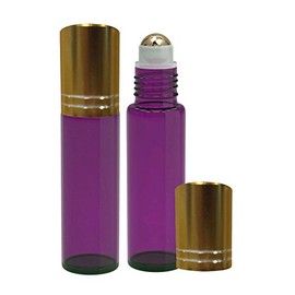 Perfume Studio® Metal Ball Roller Bottle - 10ml Purple Glass Roll Ons with Silver Cap for Essential Oils; 2 Piece Set (Metal Ball, Purple)