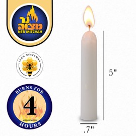 White Beeswax Shabbat Candles – Hand Dipped, Unbleached Traditional Shabbos Candles - 24 Pack - 5 Hour Burn Time - by Ner Mitzvah