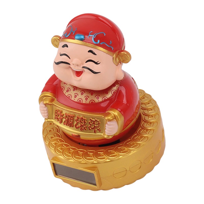 Cai Shen Statue Solar Power Shaking Head Vivid Decorative Chinese