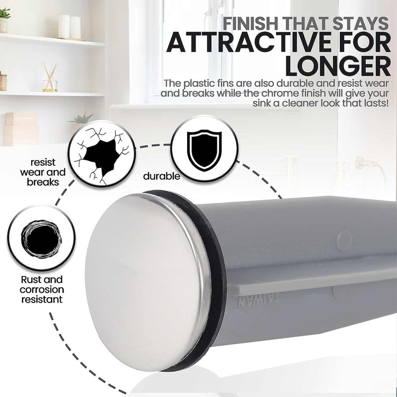 (4-Pack) Bathroom Sink Pop-Up Stoppers - Plastic Pop-Up Stoppers with