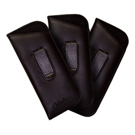 Calabria Slim Half Clip Soft Eyeglass Case 3 PACK-BLACK Syn.Leather & Felt Lined