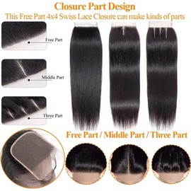 DUAUJUIU 4x4 Lace Closure Real Hair Lace Closure Natural Black Brazilian Human Hair HD Lace Closure Straight Natural Black 10 Inches (25 cm)