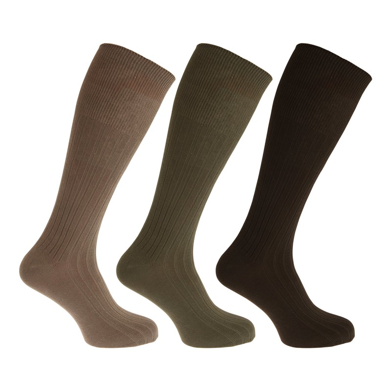 Mens ribbed knee high 100% cotton socks (Pack of 3)