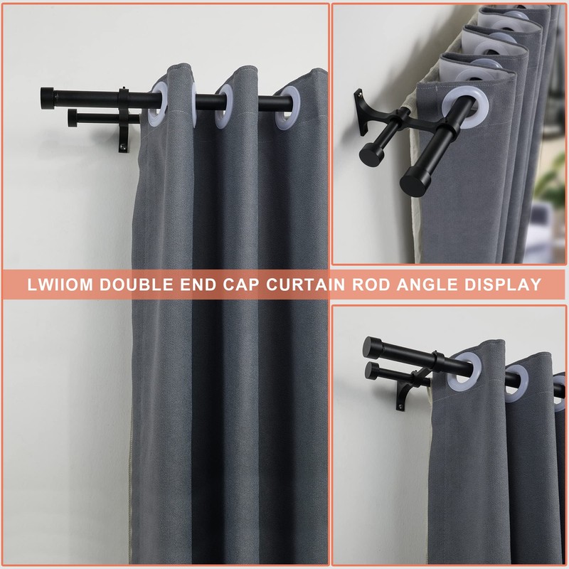 Lwiiom Double Curtain Rods with Aluminum End Cap and Full
