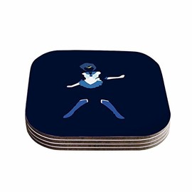 KESS InHouse NL Designs Mercury Senshi Blue White Coasters (Set of 4), 4 x 4, Multicolor
