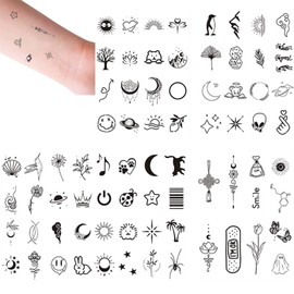 RICISUNG 75 Pcs Set Tattoo Stickers, Body Seal, Black, Waterproof, Easy to Apply, Long Lasting, Stylish, Cute, Women's, Tattoo Stickers, Arms, Legs, Body, Chest, Shoulder, Back