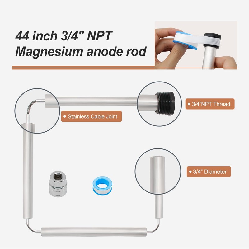 Powswopx Flexible Water Heater Magnesium Anode Rod 3/4" NPT Thread