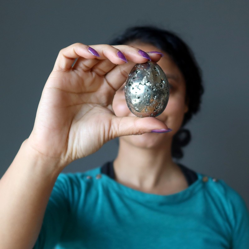 Satin Crystals Pyrite Egg Golden Cluster Geode Stone 2.5-2.75 inch