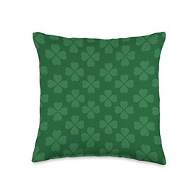 Irish Shamrock Green Four Leaf Clovers Throw Pillow