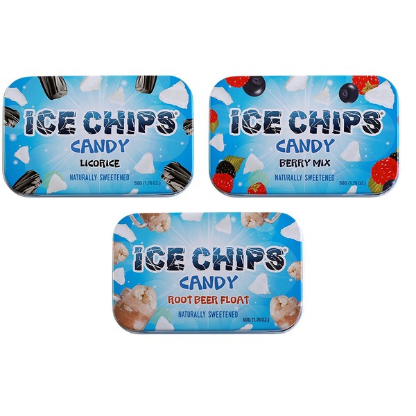 ICE CHIPS Candy 3 Pack Assortment (Licorice, Berry, Root Beer Float) - Includes BAND as Shown