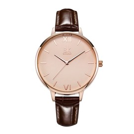 SHENGKE Women Watches Leather Band Quartz Watches Dress Girls Ladies Wristwatch Brown