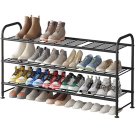 LINZINAR Shoe Rack 3 Tier Long Metal Shoe Organizer for Closet Entryway Black
