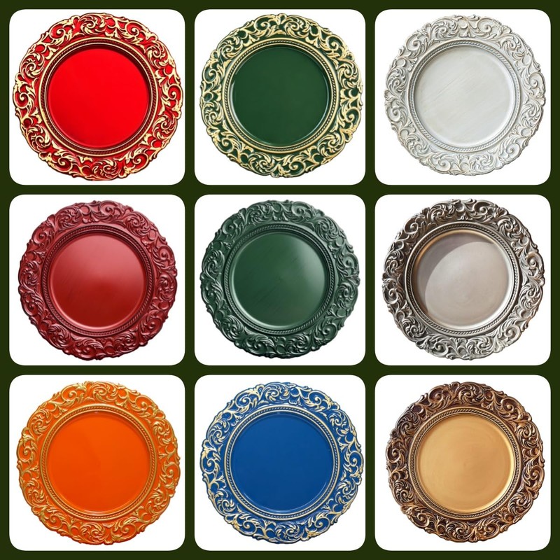 Umisriro Antique Silver Charger Plates Embossed Rim, 13 Inch Dinner