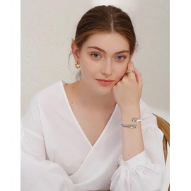 WOWORAMA Teardrop Cuff Bracelets for Women White Gold Plated Chunky Open Cuff Bangle Bracelets Adjustable Bypass Bracelet Polished Simple Silver Wrist Cuffs Bracelet