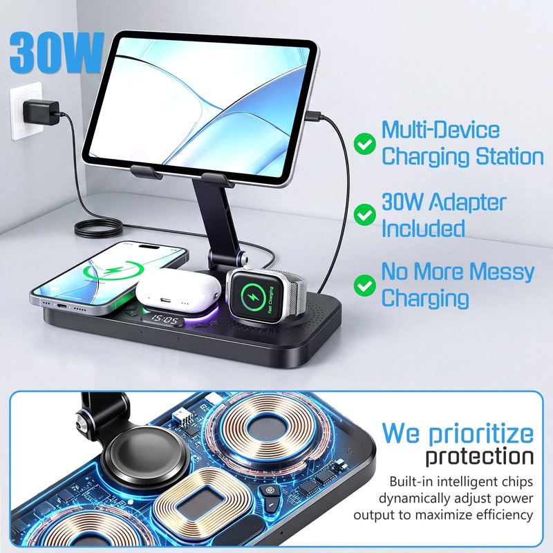 30W Charging Station for Apple Multiple Devices,Foldable Wireless Charger