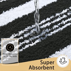 HOMORE Long Bathroom Rug 24x70 Inch, Absorbent Bath Rugs for Bathrooms Washable Non Slip Bathroom Runner Rug Quickly Dry, Striped Plush Bath Mats for Sink Shower Floor,Black
