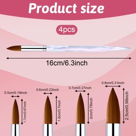 4Pcs Acrylic Nail Brush Set, Size 8/10/12/16, Professional for Powder Application, Nail Extension, Perfect for Nail Extension for Beginner & Professional