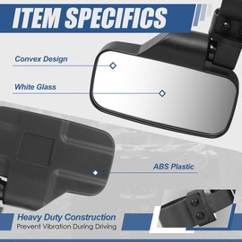 UTV Side Mirrors Convex Rear View Anti-Glare 360 Degrees Rotated Roll Cage Bar Mount Adjustment Handlebar Mount Universal for UTVs (Rectangular, Shape B)