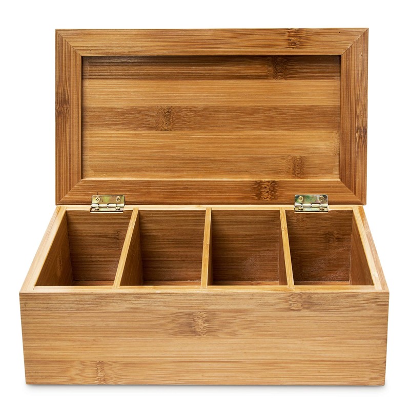 Relaxdays 10018875 Bamboo Tea Box 4 Compartments with Lid High-quality