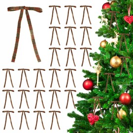 Meseey 30 Pcs Christmas Gingham Ribbon Bows 5 x 7 Inch Vintage Buffalo Plaid Ribbon Gift Bows for Tree Wreath Garland Home Decor Indoor Outdoor Decorations (Red Green)