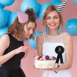 Black It's My Birthday Tinplate Badge Pin Satin Fabric Happy Birthday Pin for 18th/21st/30th Birthday Party Decorations Award Rosette Badge Brooch Pin for Women Men Girls Boys