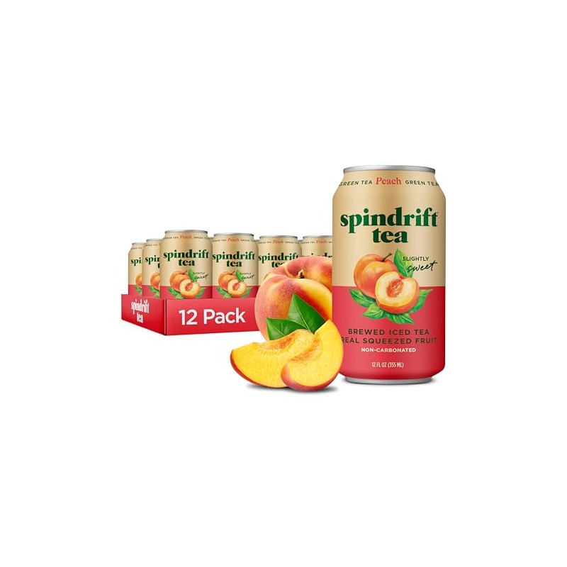 Spindrift Brewed Iced Tea, Peach Green Tea, Made with Real