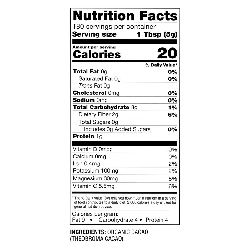 BetterBody Foods Organic Cacao Powder, Unsweetened, Rich Chocolate Flavor, Non-GMO,