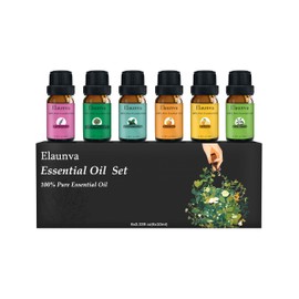 Elaunva Essential Oils Set,100% Pure Natural,6 Scents,10ml Each,for Aromatherapy/Fragrance/Gift,Aroma Therapy Oil(Tea Tree,Eucalyptus,Lavender,Orange,Peppermint,Lemon),0.33Fl Oz*6-Pack of Basic Set